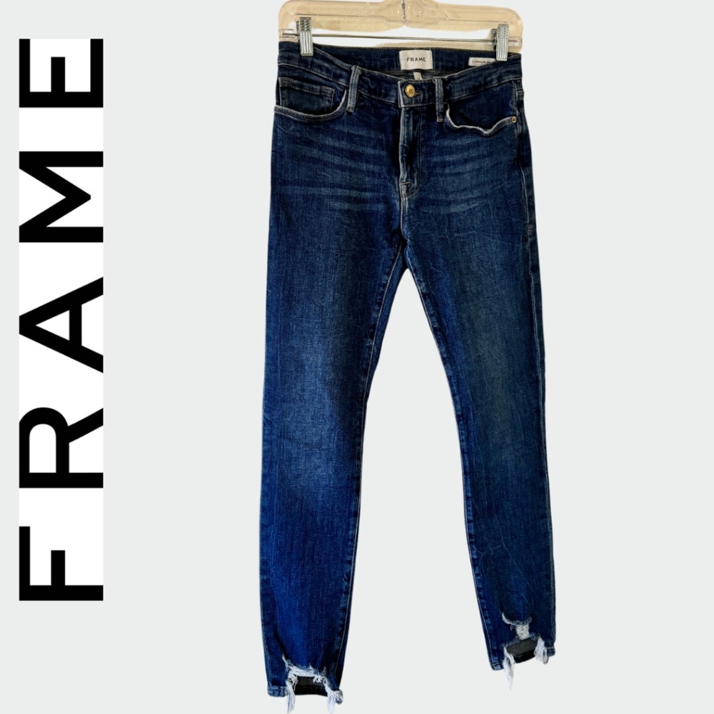 Frame Le Skinny de Jeanne Strech Jeans Distressed Natural Hem Size 27